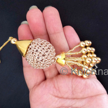 2 x Copper And Gold Tassels, Copper Crochet Ball Tassels, Bridal Tassels
